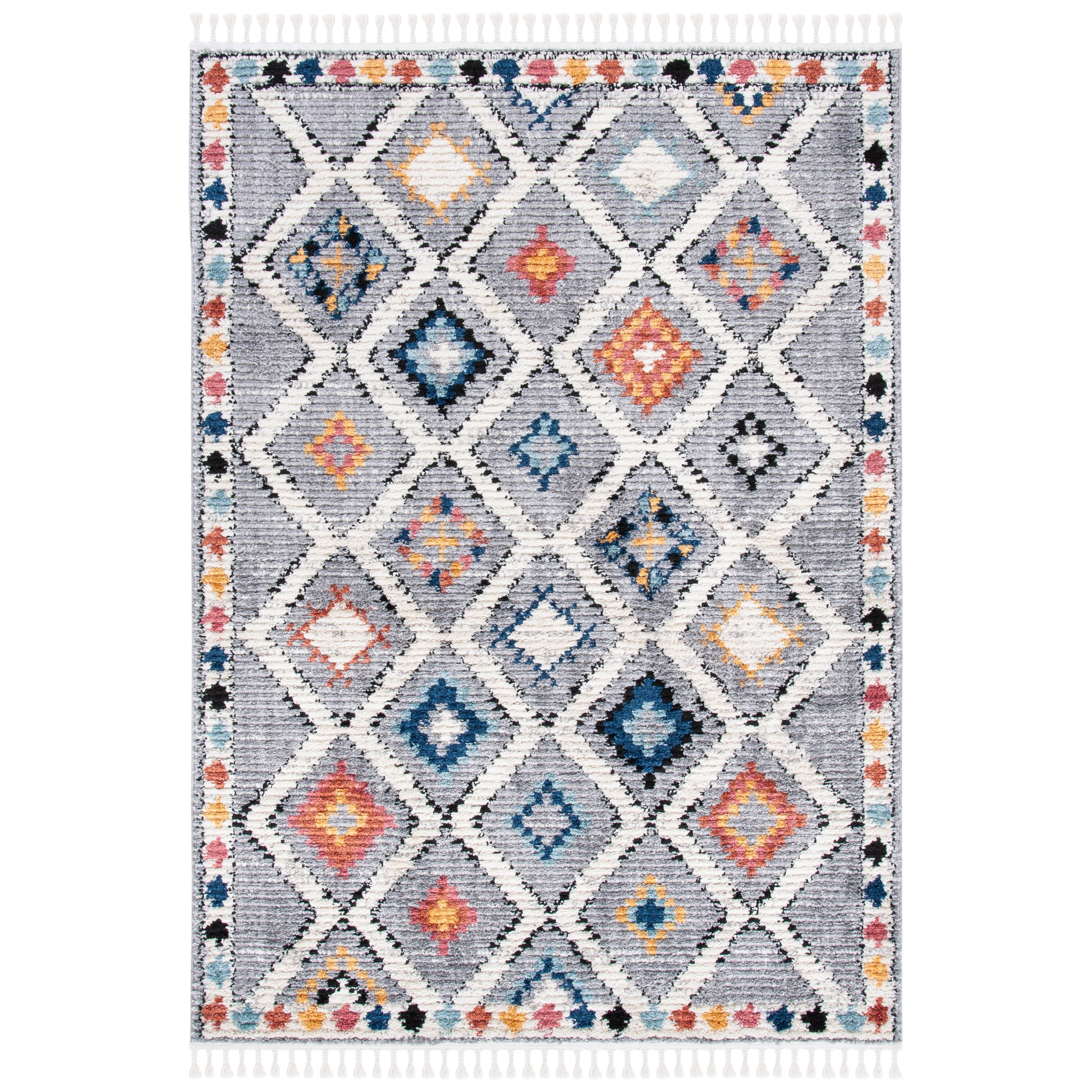 Gray and Multicolor Diamond Pattern 8' x 10' Synthetic Area Rug