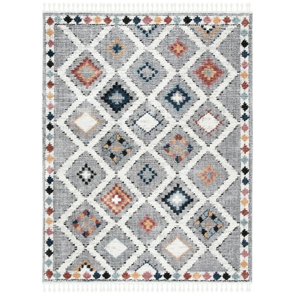 SAFAVIEH Morocco Zowie Geometric Polyester Area Rug, Grey/Multi, 9' x 12'