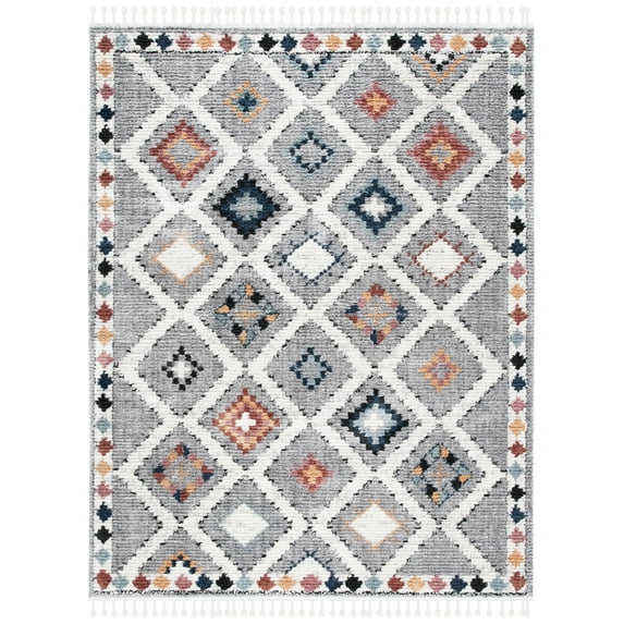 SAFAVIEH Morocco Zowie Geometric Polyester Area Rug, Grey/Multi, 9' x 12'