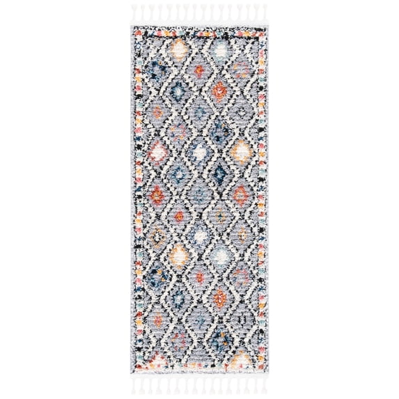 SAFAVIEH Morocco Zowie Geometric Polyester Runner Rug, Grey/Multi, 2' x 5'