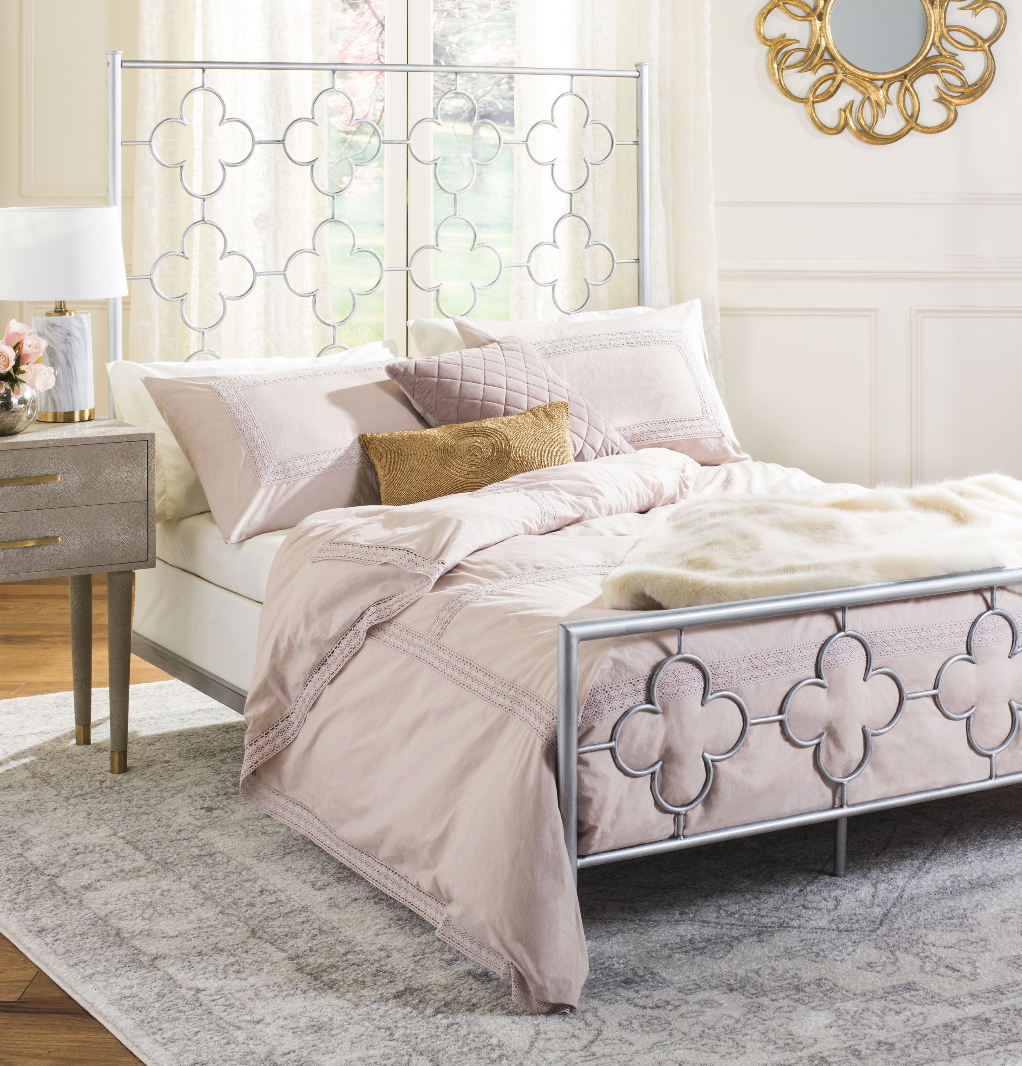 Safavieh Morris Lattice Metal Bed Antique Silver Full