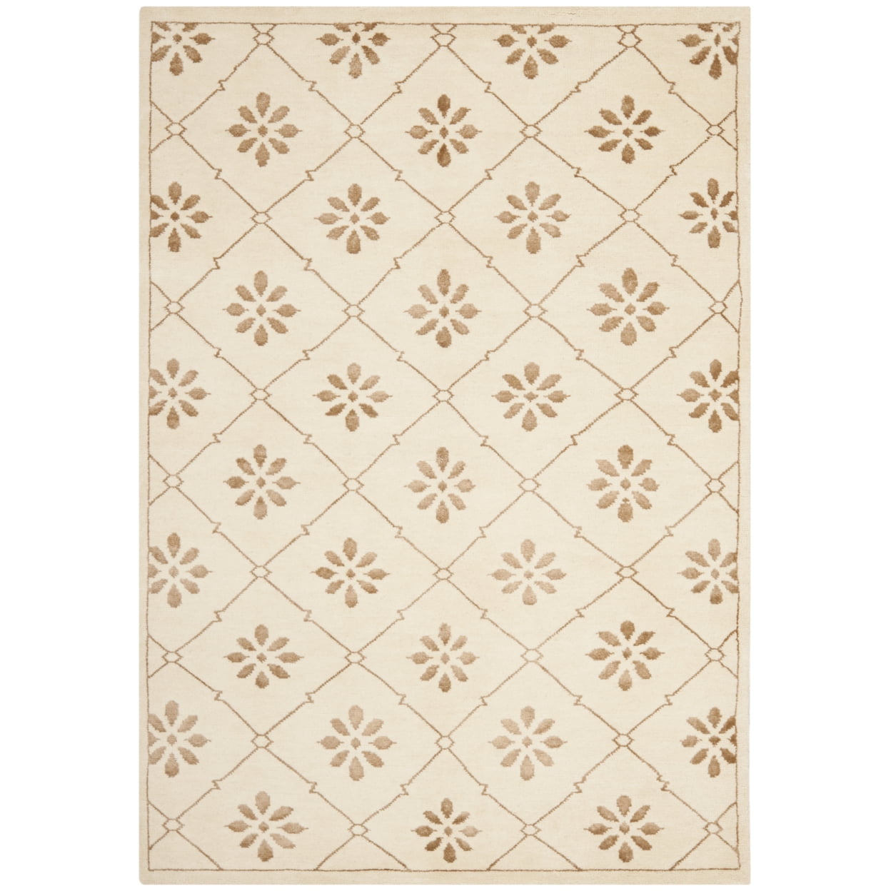 Hand-Knotted Gray Wool and Viscose Geometric Rug