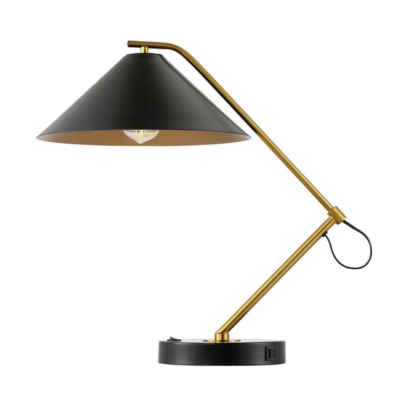 SAFAVIEH Moseby 21 in. Glam Black Metal USB Port Table Lamp with Black Shade