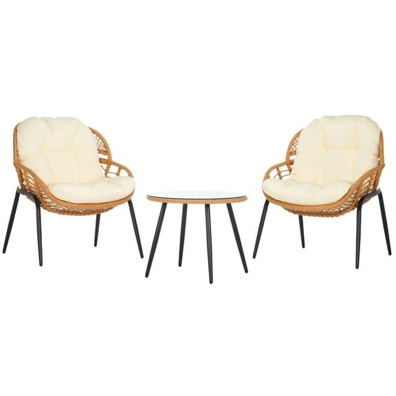 SAFAVIEH Mott 3-Piece Rattan Outdoor Conversation Set, Natural/Beige