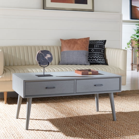 SAFAVIEH Mozart Mid-Century 2 Drawer Coffee Table, Distressed Grey