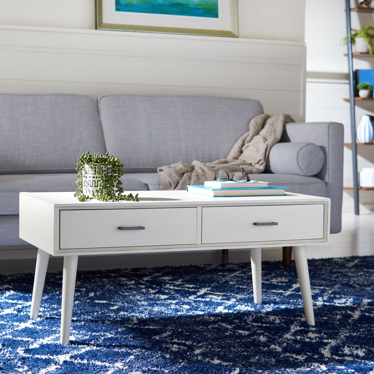 SAFAVIEH Mozart Mid Century 2 Drawer Coffee Table Distressed