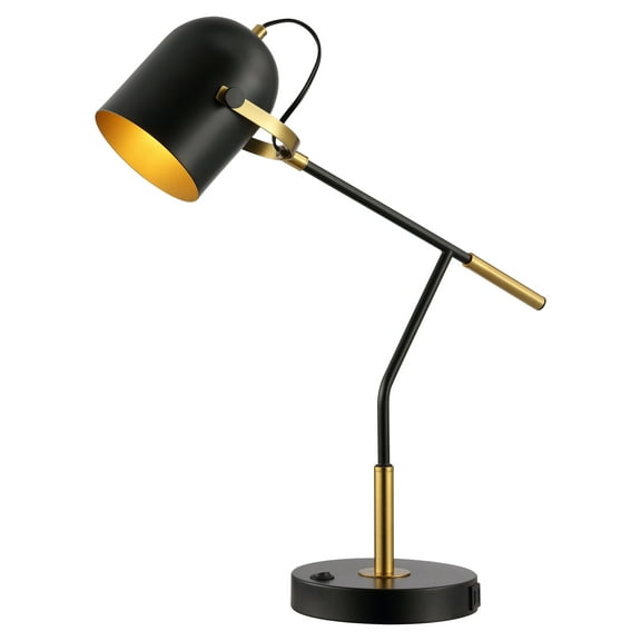 SAFAVIEH Mulaney 22 in. Glam Black Metal USB Port Table Lamp with Black Shade