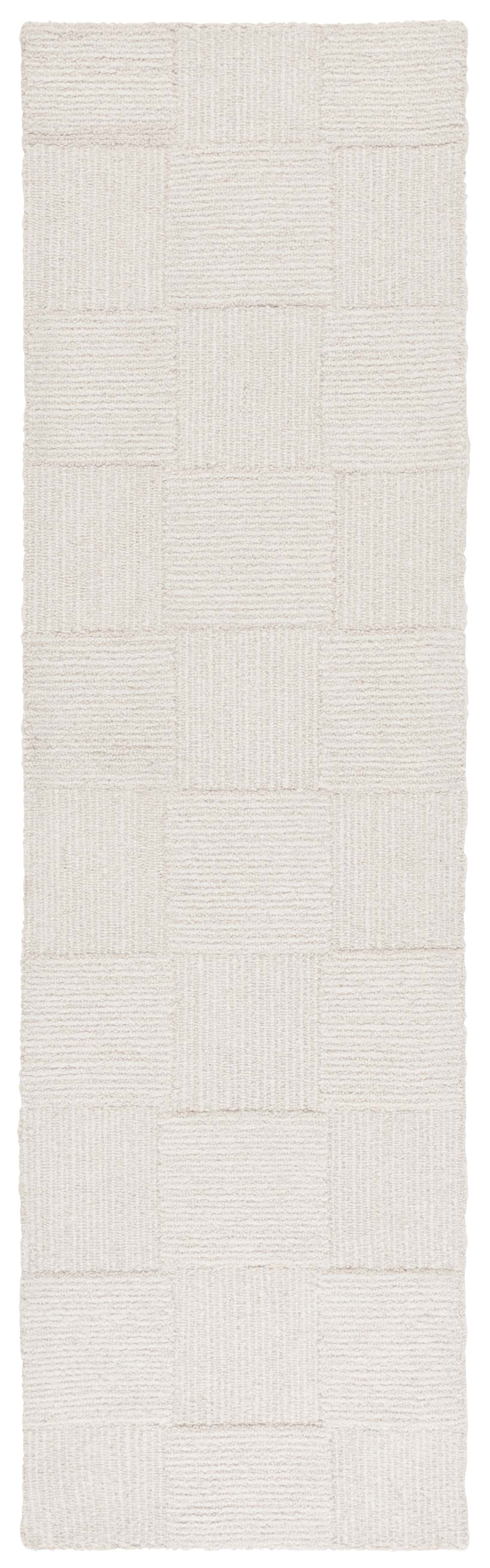 Ivory Hand-Tufted Wool Checkered Runner Rug, 2'3" x 8'