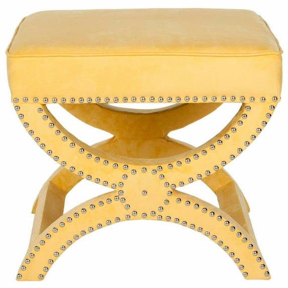 SAFAVIEH Mystic Glam Upholstered Square Ottoman w/ Silver Nail Heads, Yellow