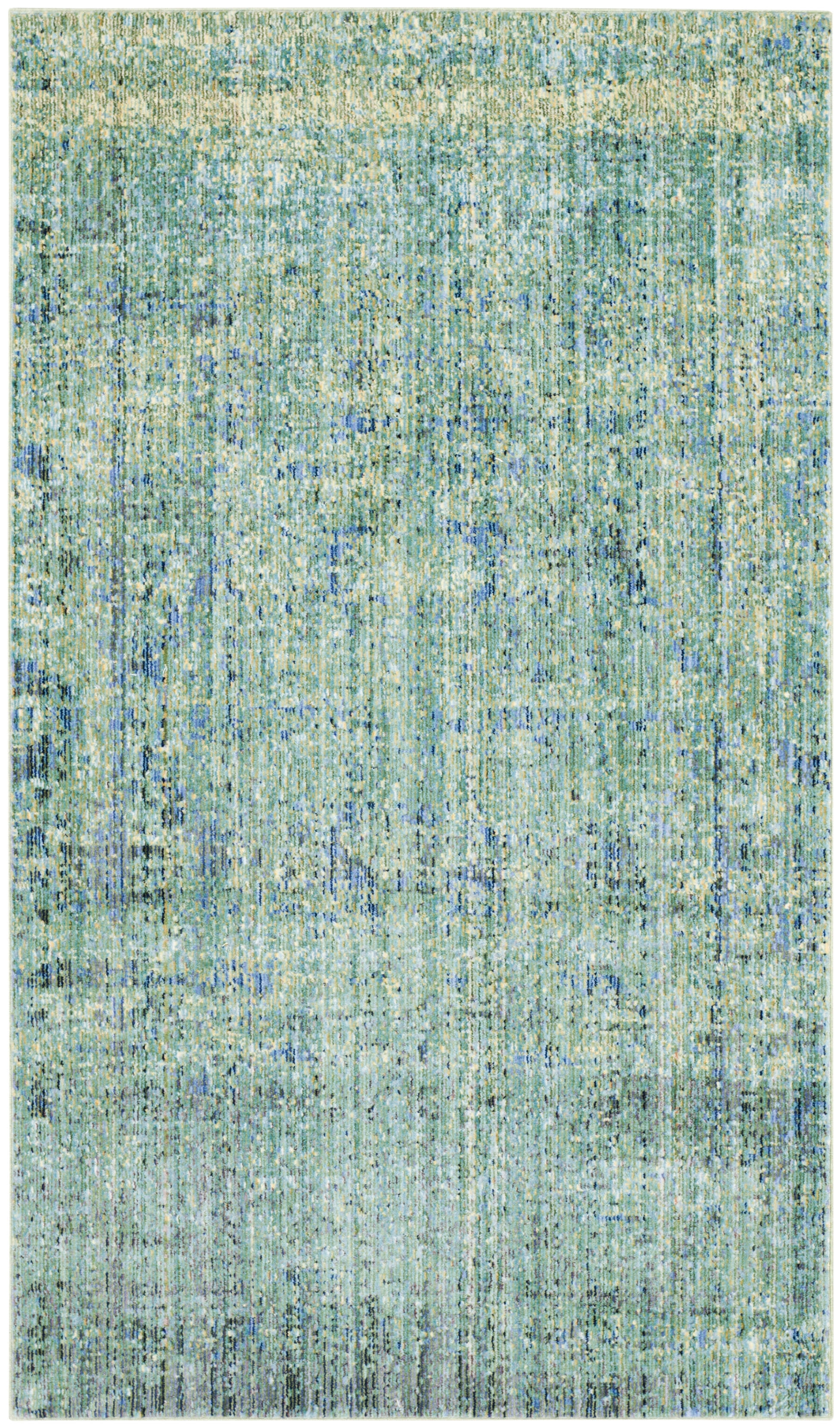 Green and Multicolor Distressed Polyester Area Rug, 2'3" x 4'