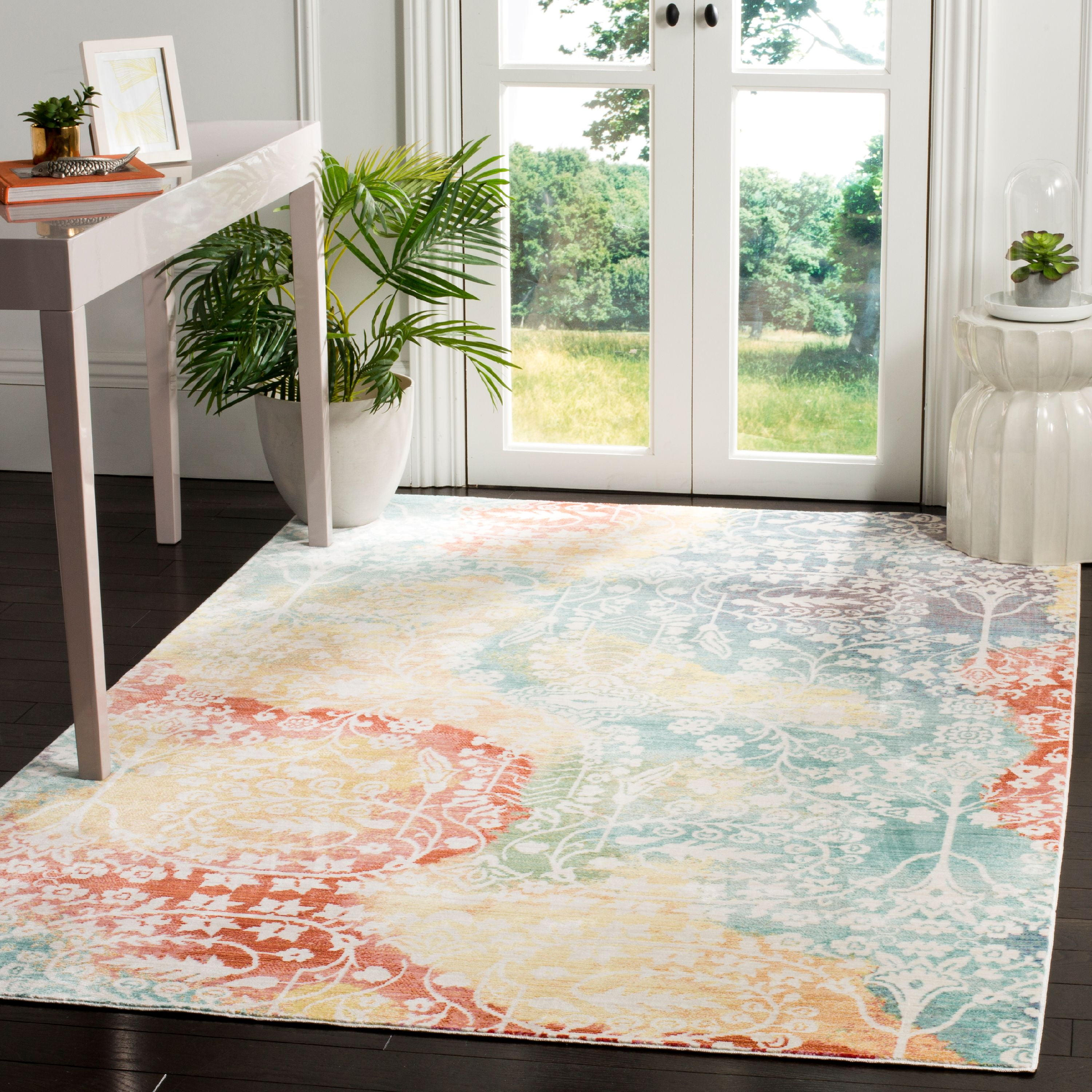 Blue and Rust Abstract Synthetic 6' x 9' Area Rug