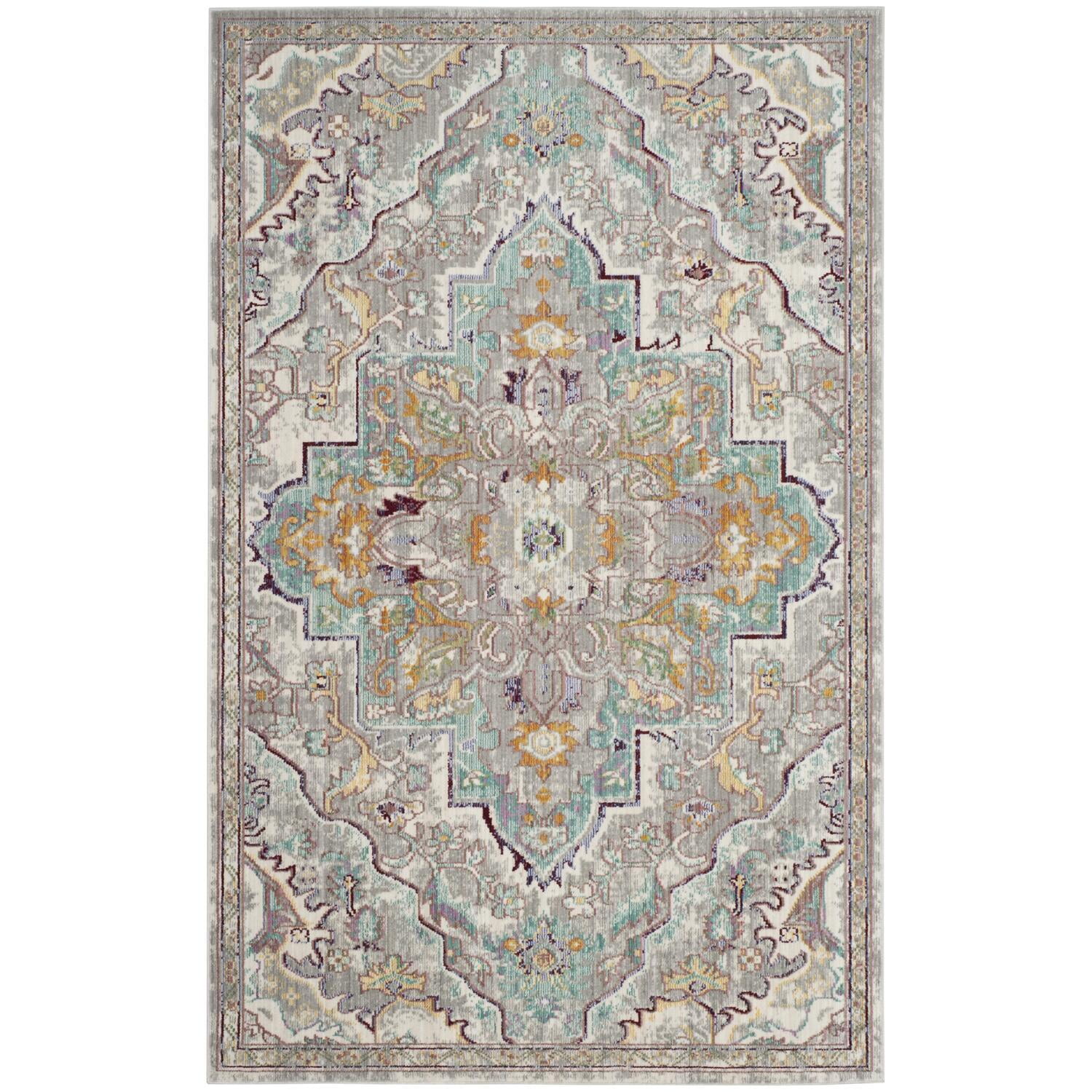 Abstract Grey & Light Blue Synthetic 4' x 6' Hand-Knotted Rug