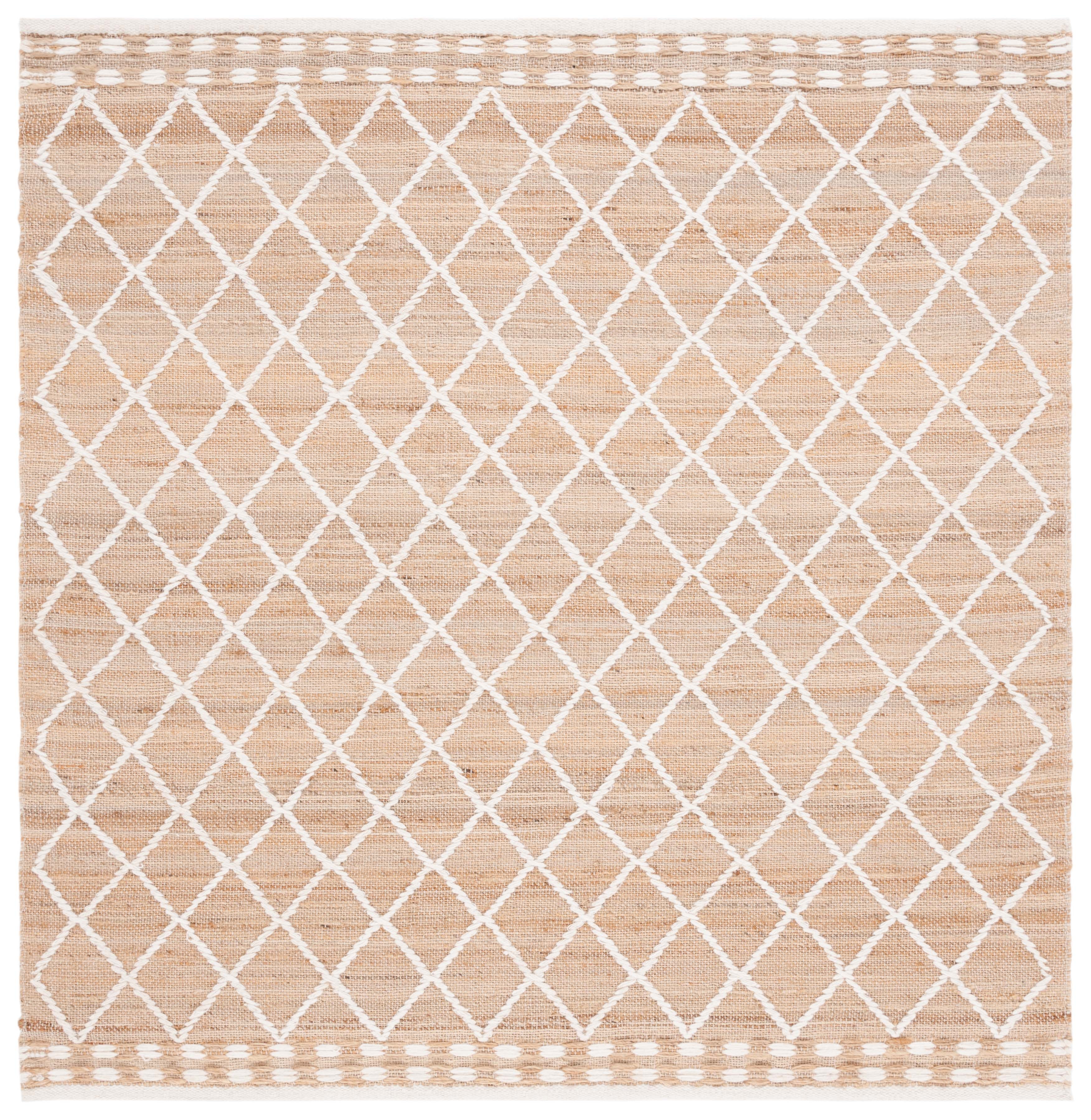 Ivory Diamond Pattern Handmade Wool Square Rug, 6' x 6'