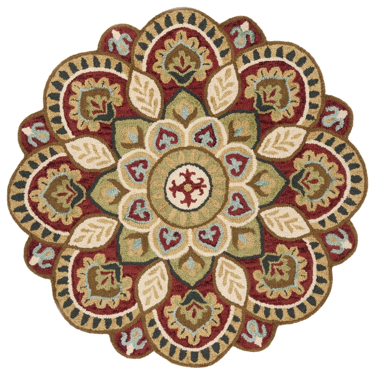 Handmade Red Floral Wool Round Tufted Area Rug