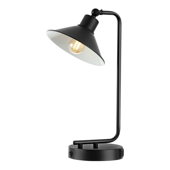 SAFAVIEH Nadav 16 in. Mid-century Black Iron USB Port Table Lamp with Black Shade