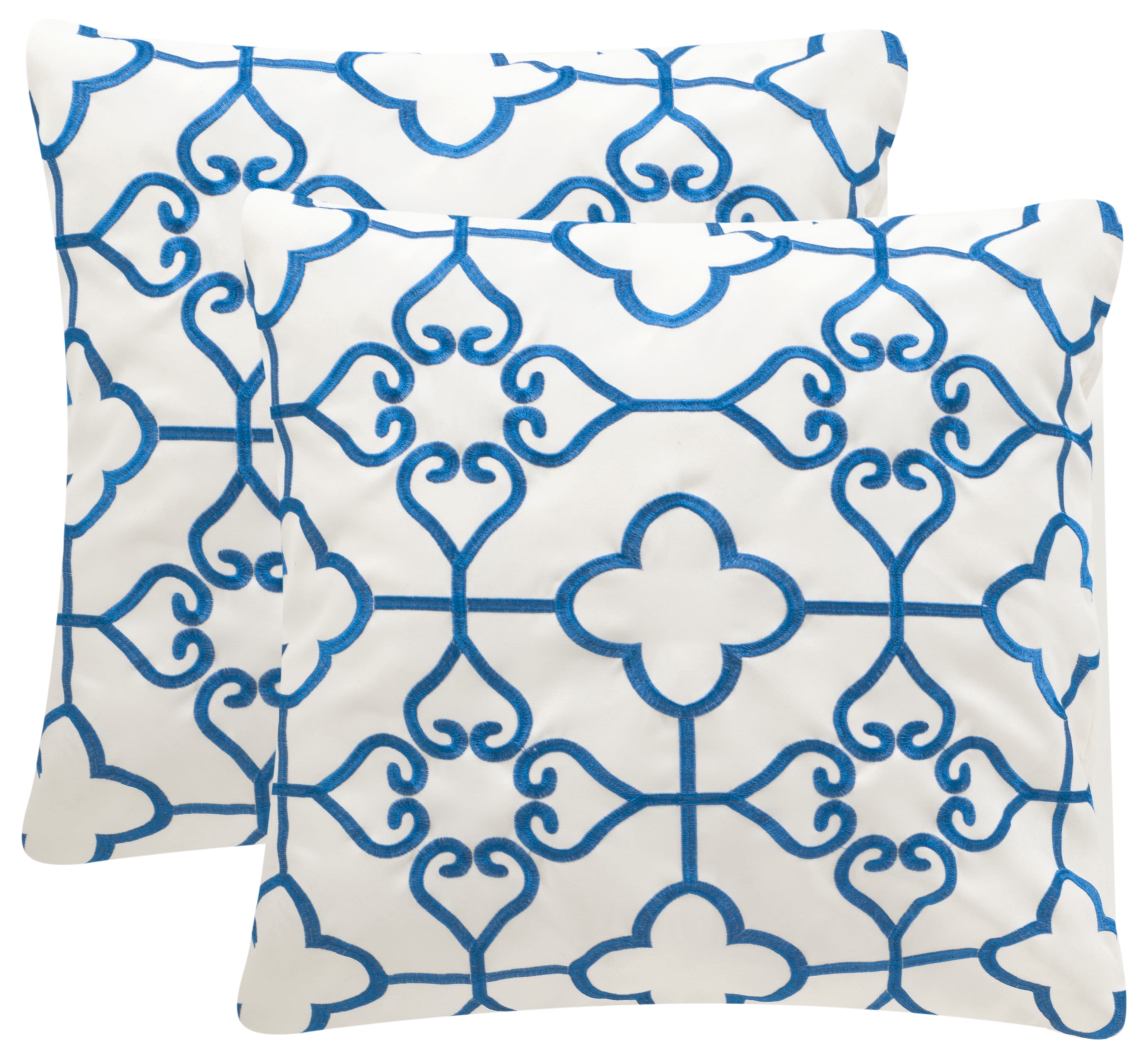 SAFAVIEH Nadia Soleil 20" x 20" Indoor/Outdoor Pillow, Royal Blue/Cream, Set of 2