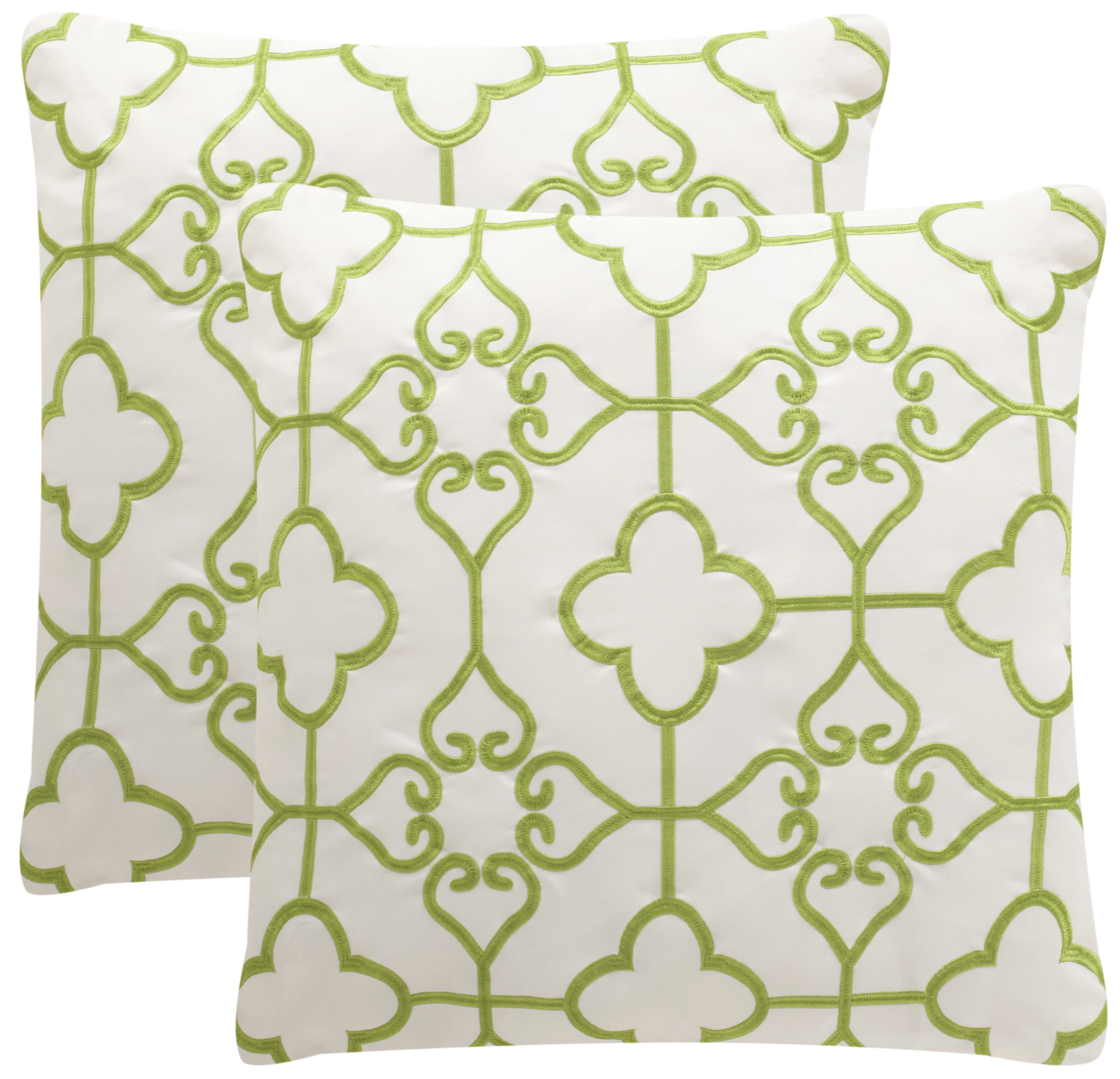 Nadia Green and White Embroidered Square Pillow Set