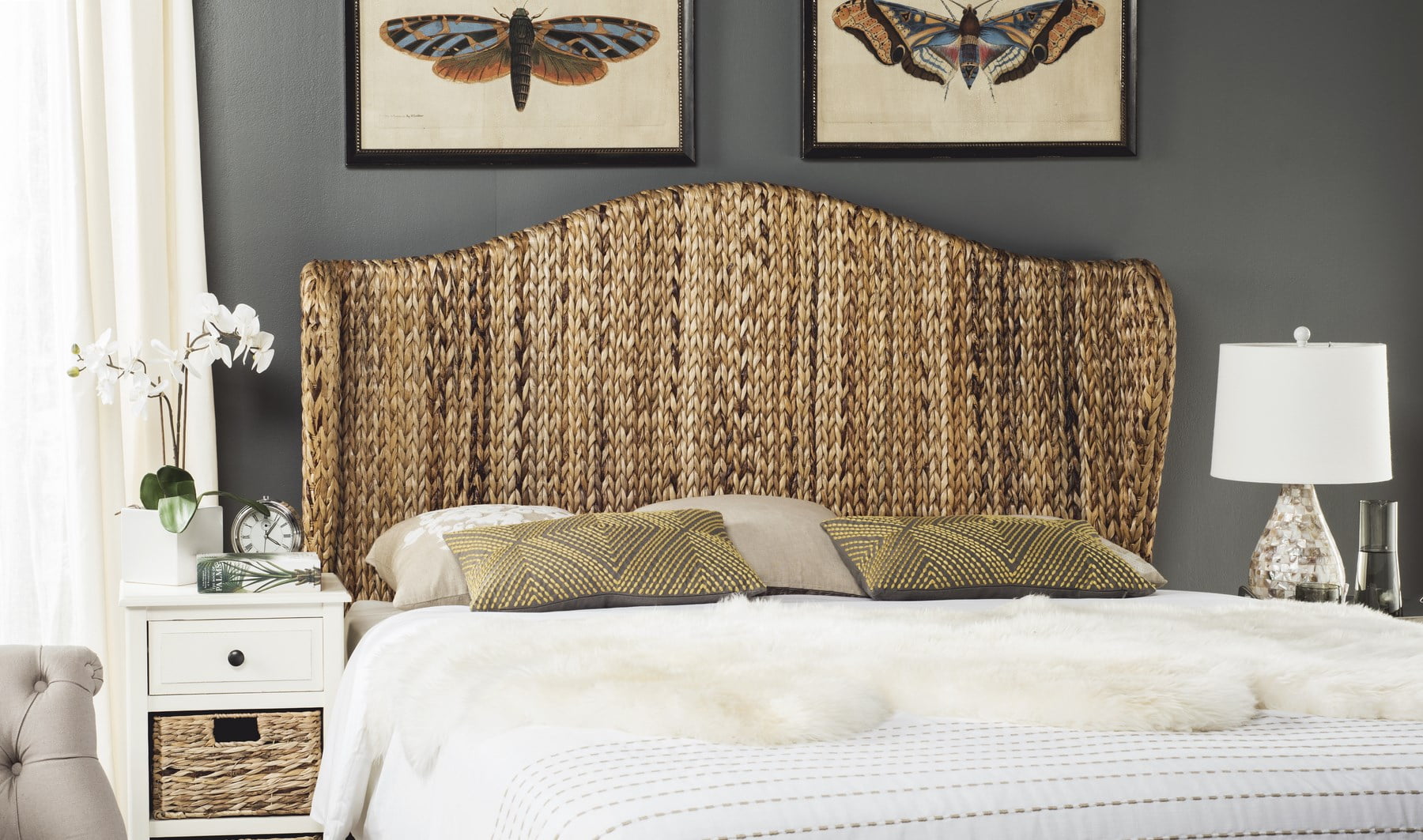 SAFAVIEH Nadine Coastal Rattan Winged Headboard, Queen, Natural