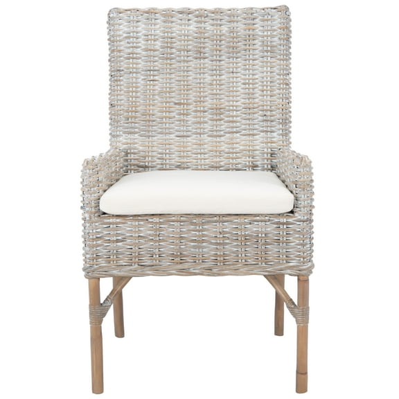 SAFAVIEH Nancy Rattan Accent Chairs with Cushion, Grey White Wash (18.5 in. W x 22.8 in. D x 38.2 in. H)