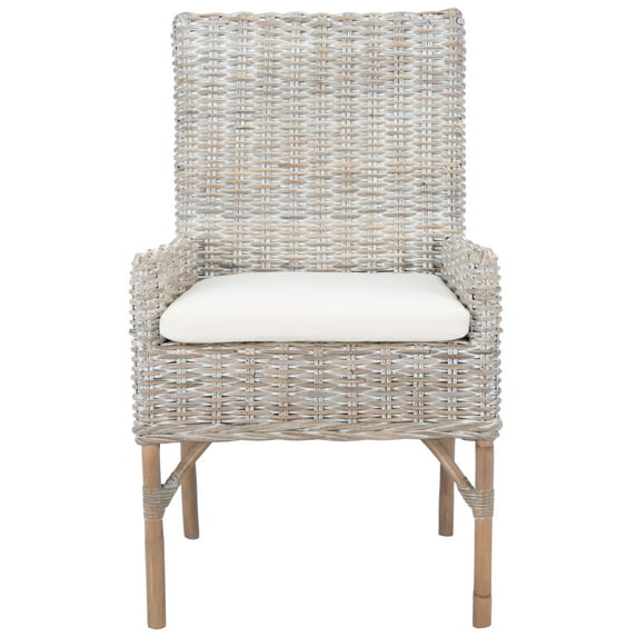 SAFAVIEH Nancy Rattan Accent Chairs with Cushion, Grey White Wash (18.5 in. W x 22.8 in. D x 38.2 in. H)