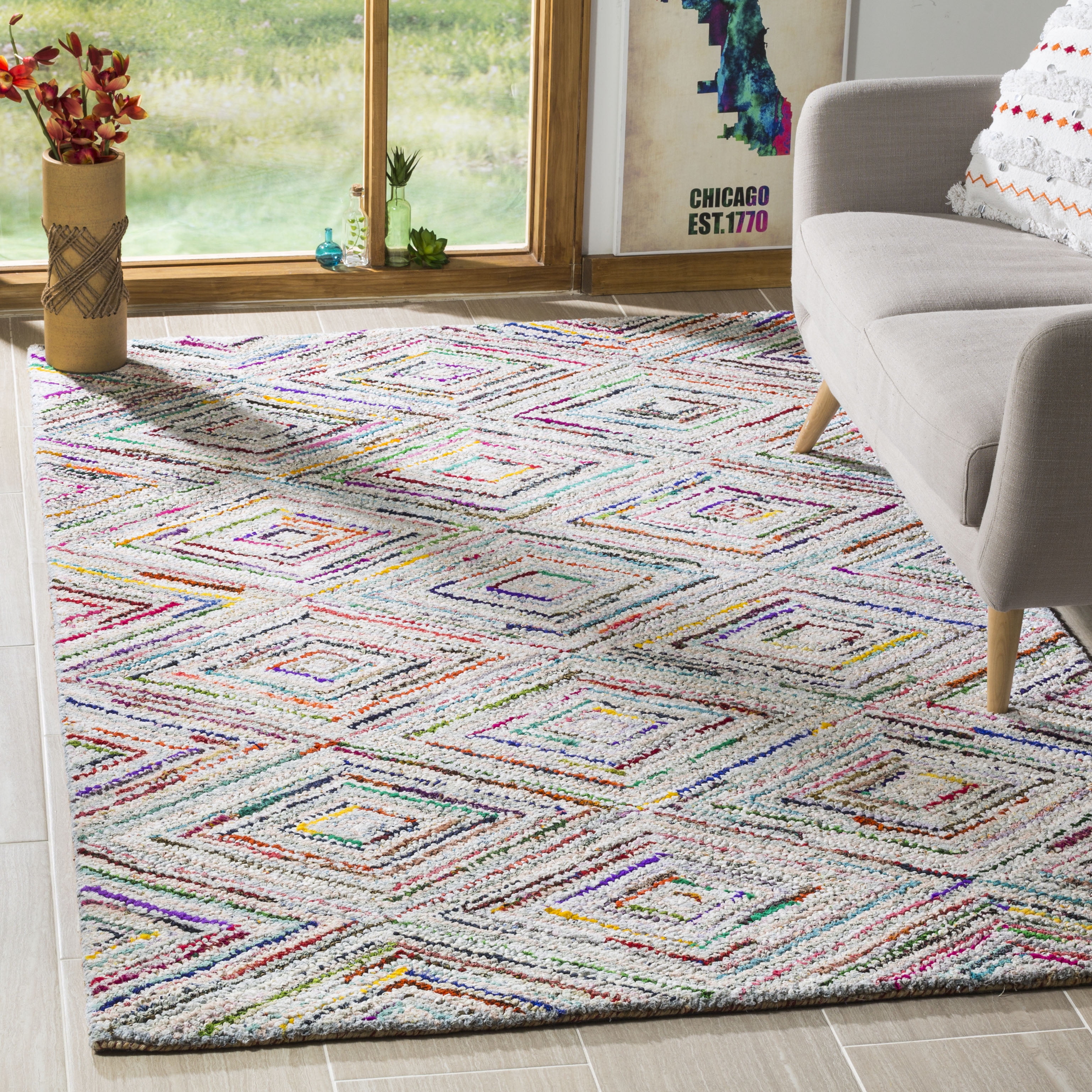 SAFAVIEH Nantucket Aimee Geometric Diamonds Cotton Area Rug, Multi, 9′ x 12′ Sansujyuku sansujyuku.com