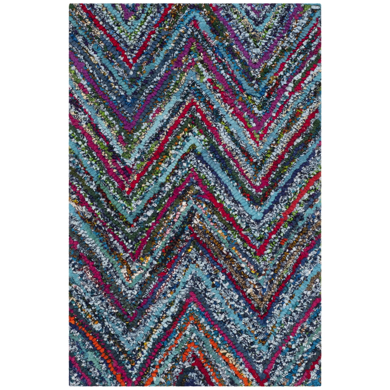 SAFAVIEH Nantucket Akilah Zigzag Stipes Cotton Area Rug, Blue/Multi, 2' x 3'