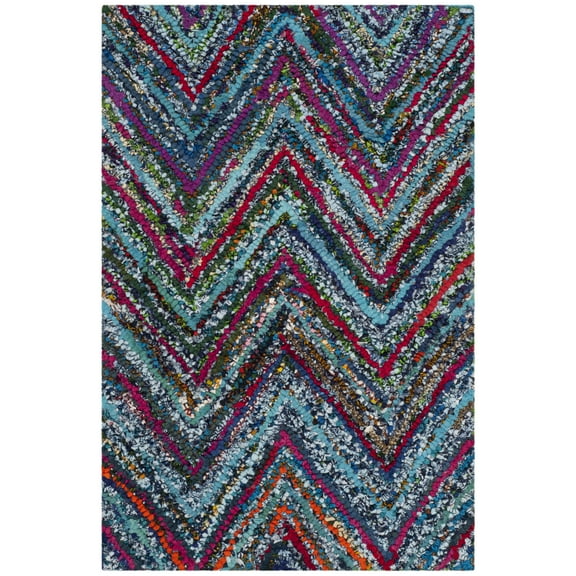SAFAVIEH Nantucket Akilah Zigzag Stipes Cotton Area Rug, Blue/Multi, 2' x 3'