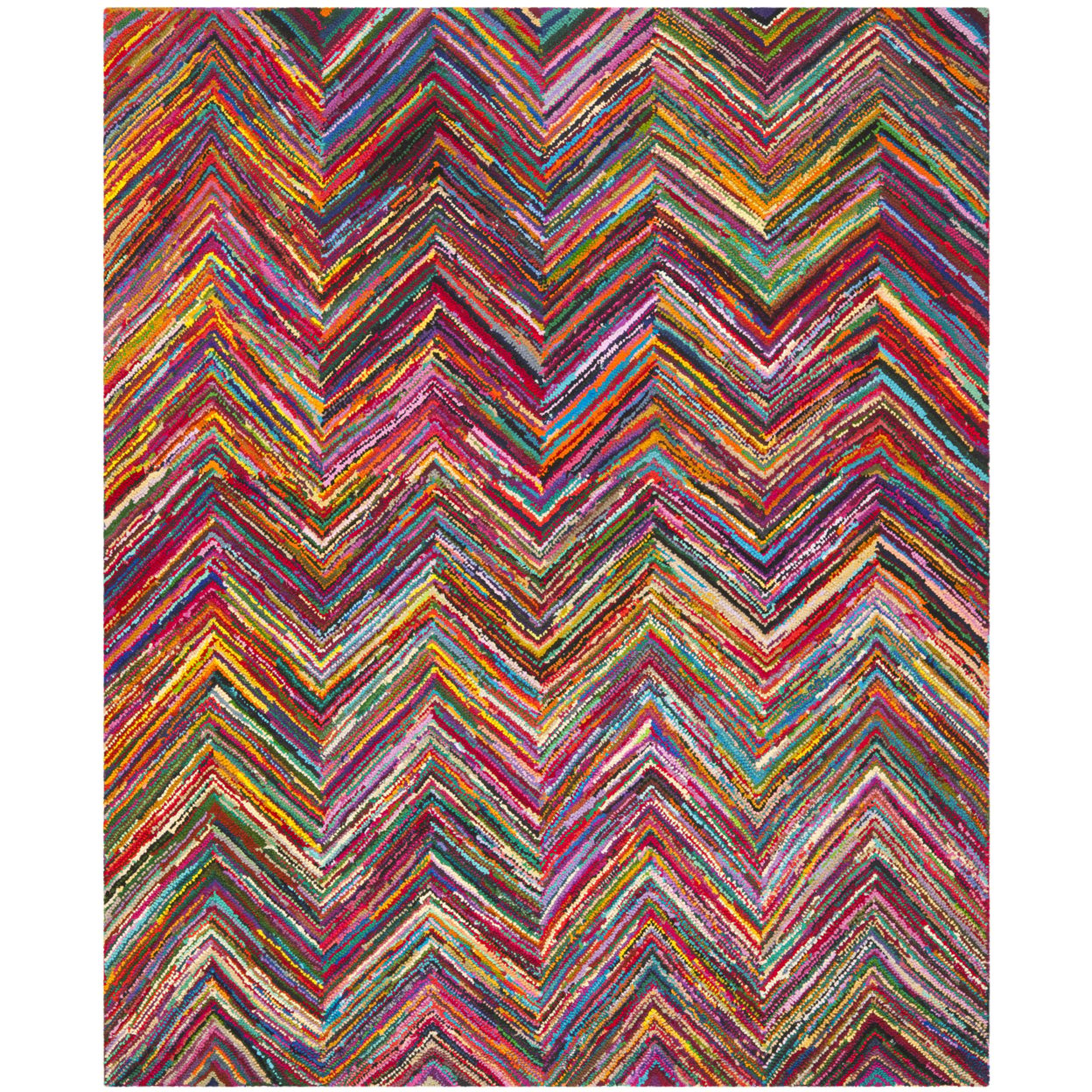 SAFAVIEH Nantucket Akilah Zigzag Stipes Cotton Area Rug, Pink/Multi, 4' x 4' Square