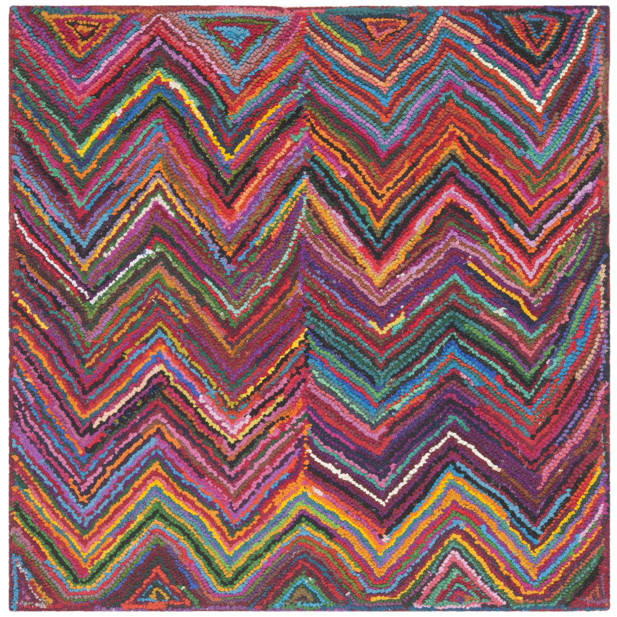 Handmade Pink/Multi Cotton Tufted Square Area Rug 6' x 6'