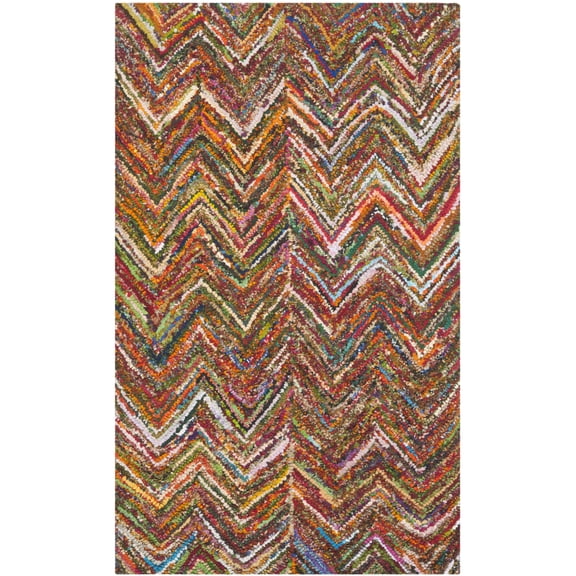 SAFAVIEH Nantucket Akilah Zigzag Stipes Cotton Area Rug, Red/Multi, 2' x 3'