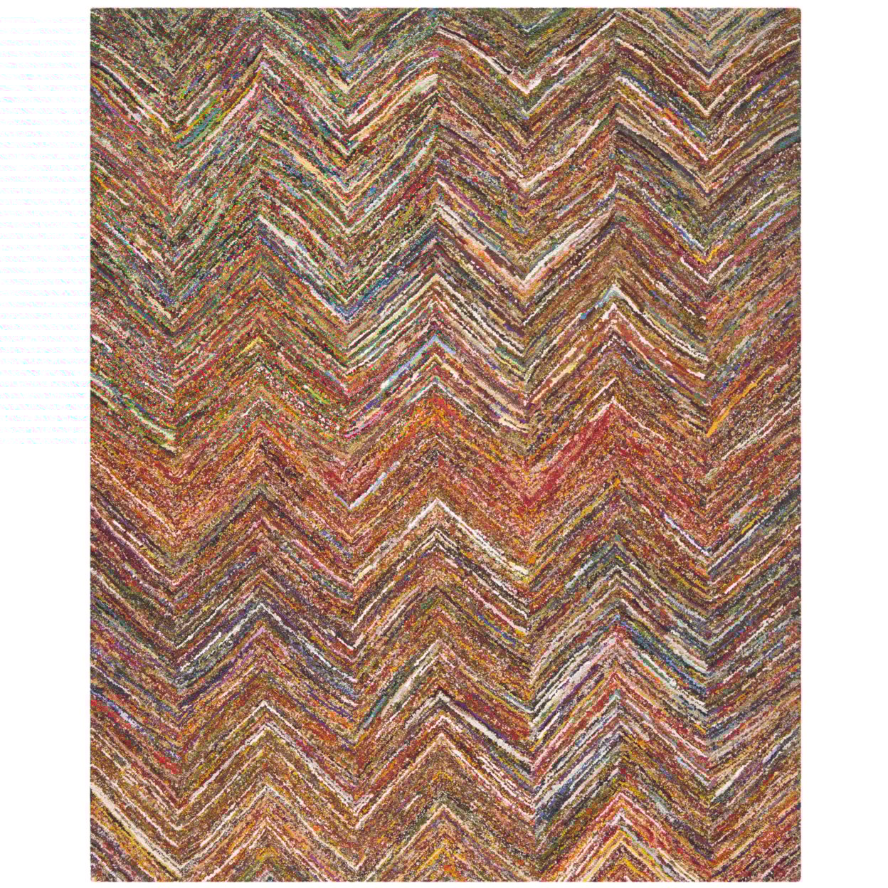 SAFAVIEH Nantucket Akilah Zigzag Stipes Cotton Area Rug, Red/Multi, 4' x 4' Square