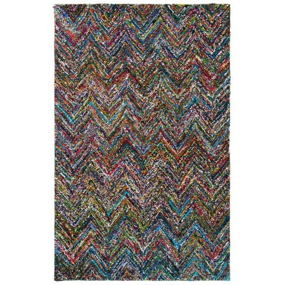 SAFAVIEH Nantucket Akilah Zigzag Stipes Cotton Area Rug, Red/Multi, 6' x 9'