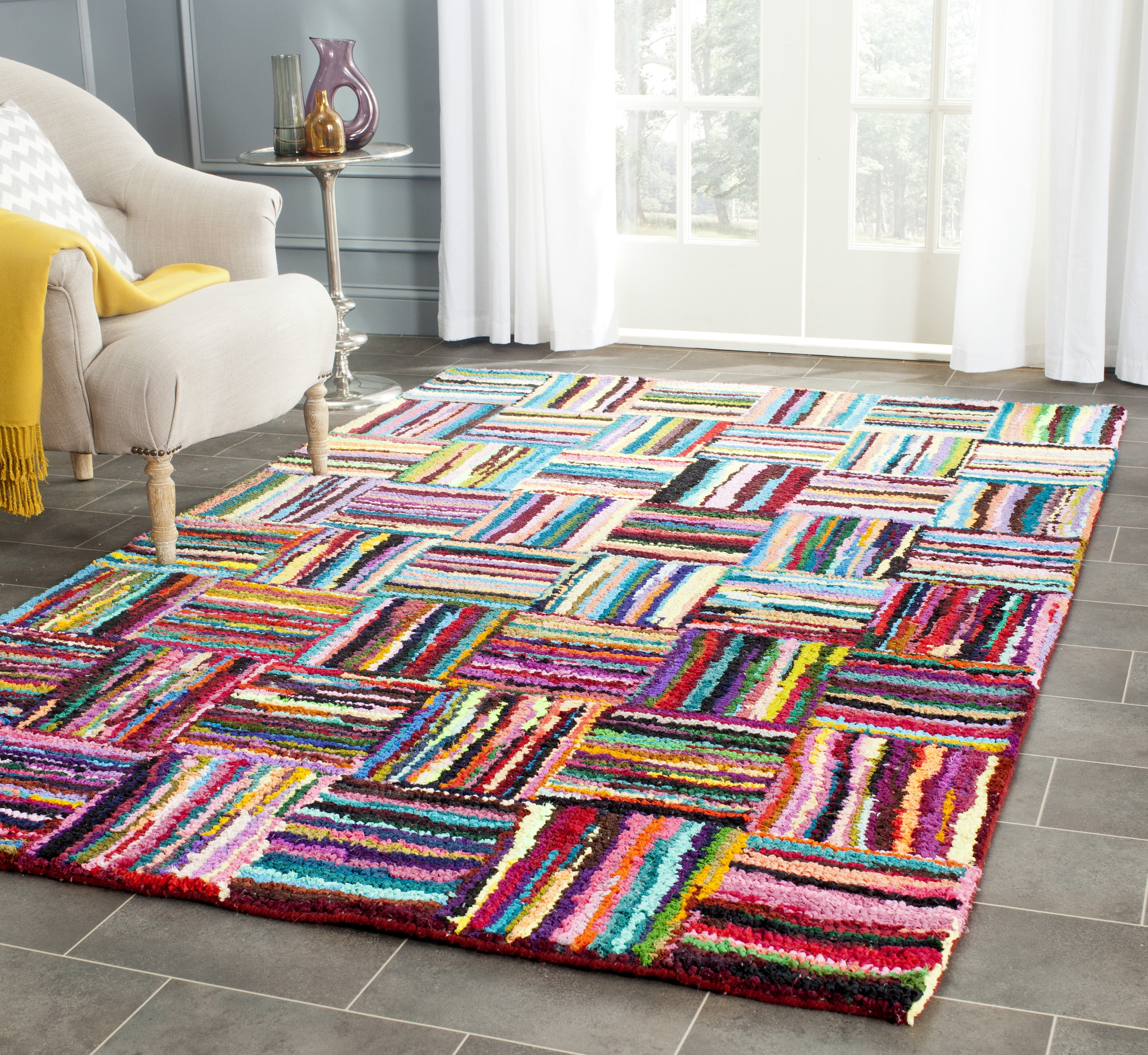 SAFAVIEH Nantucket Alfonso Geometric Cotton Area Rug, Multi, 5' x 8'