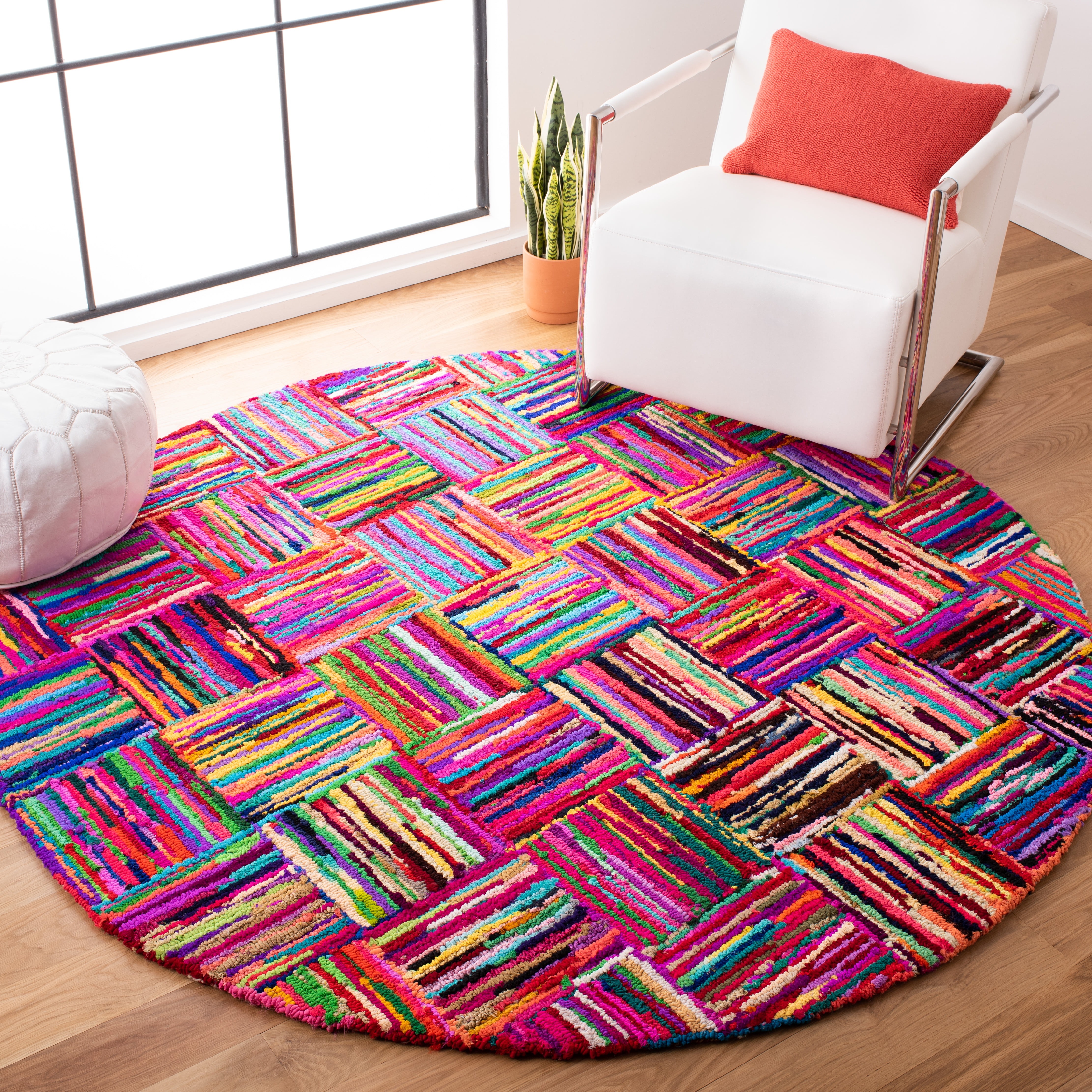 SAFAVIEH Nantucket Alfonso Geometric Cotton Area Rug, Multi, 6' x 6' Round