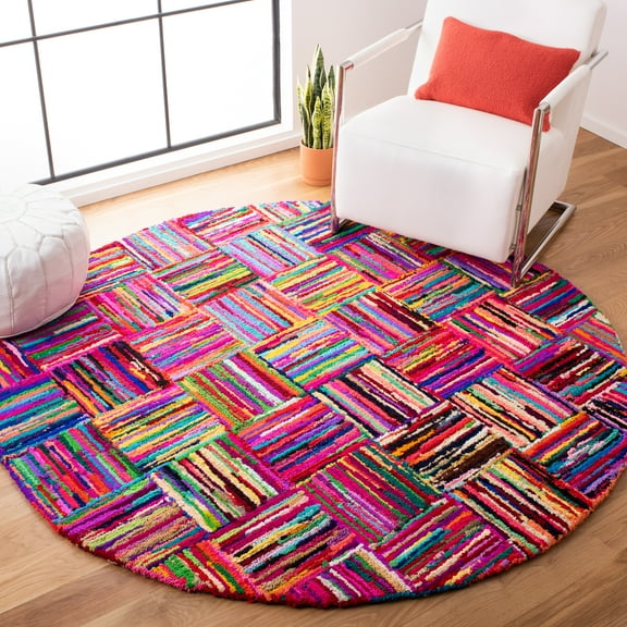 SAFAVIEH Nantucket Alfonso Geometric Cotton Area Rug, Multi, 6' x 6' Round