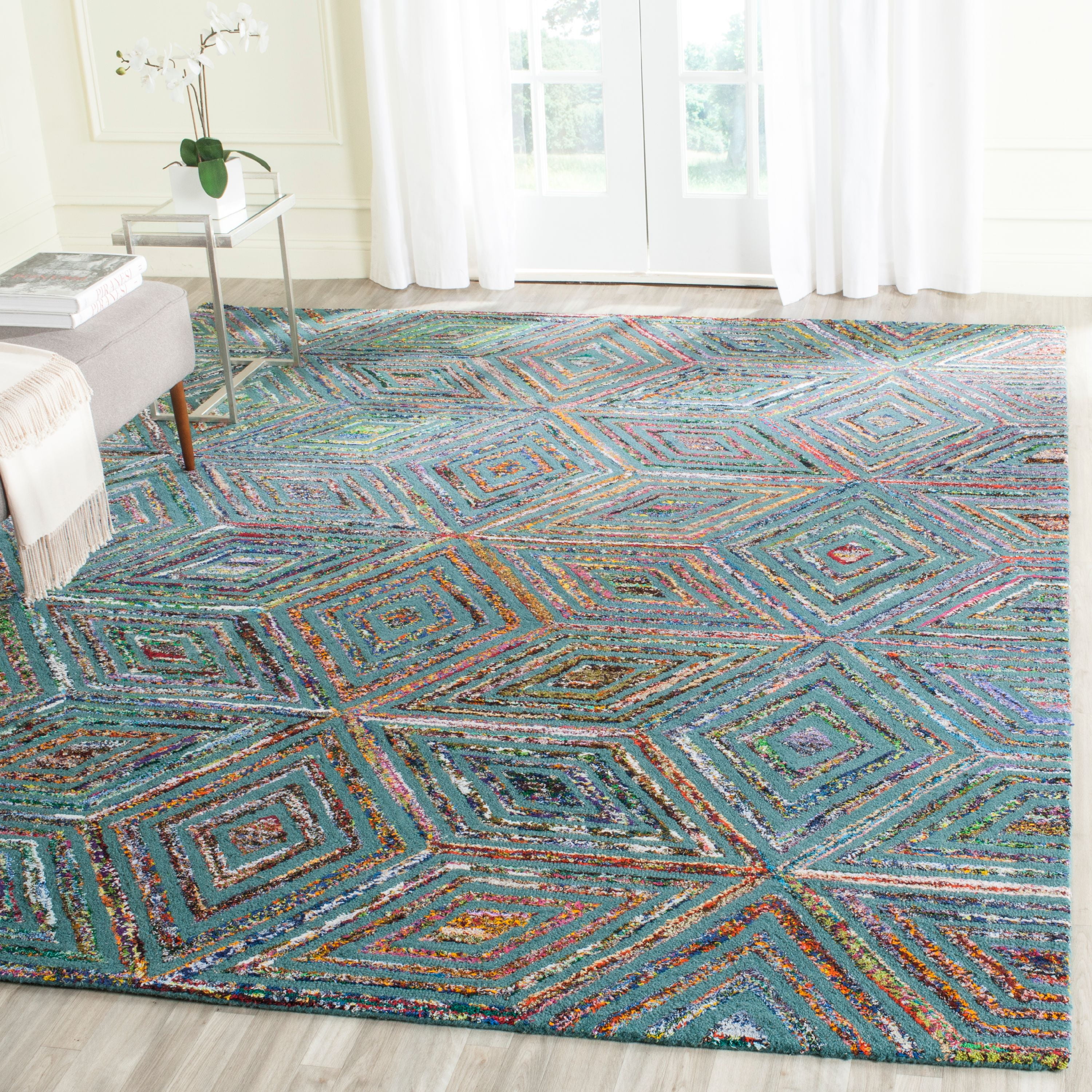 Handmade Nantucket Blue 9' x 12' Tufted Wool Area Rug