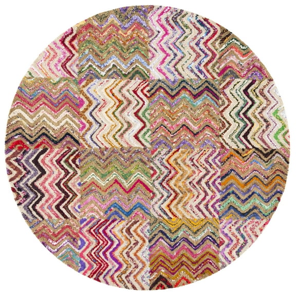 SAFAVIEH Nantucket Darina Checkered Zigzags Area Rug, Beige/Brown, 4' x 4' Round