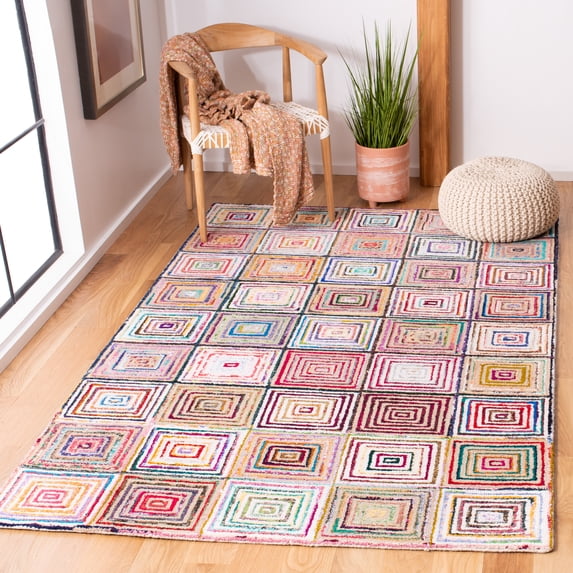 SAFAVIEH Nantucket Euanthe Checkered Squares Area Rug, Cream, 6' x 6' Square