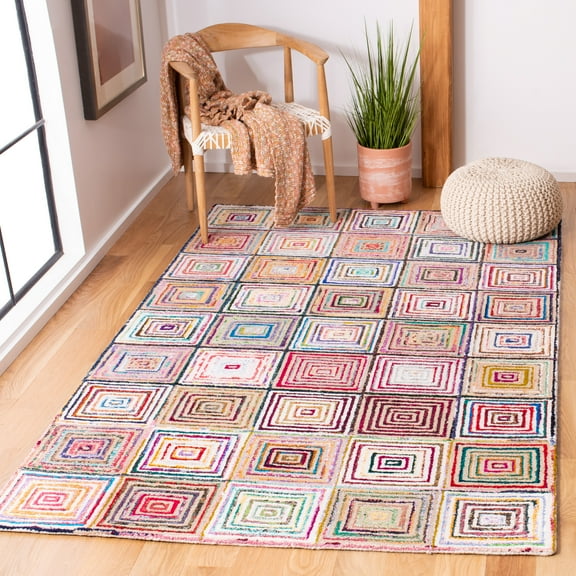 SAFAVIEH Nantucket Euanthe Checkered Squares Area Rug, Cream, 6' x 6' Square