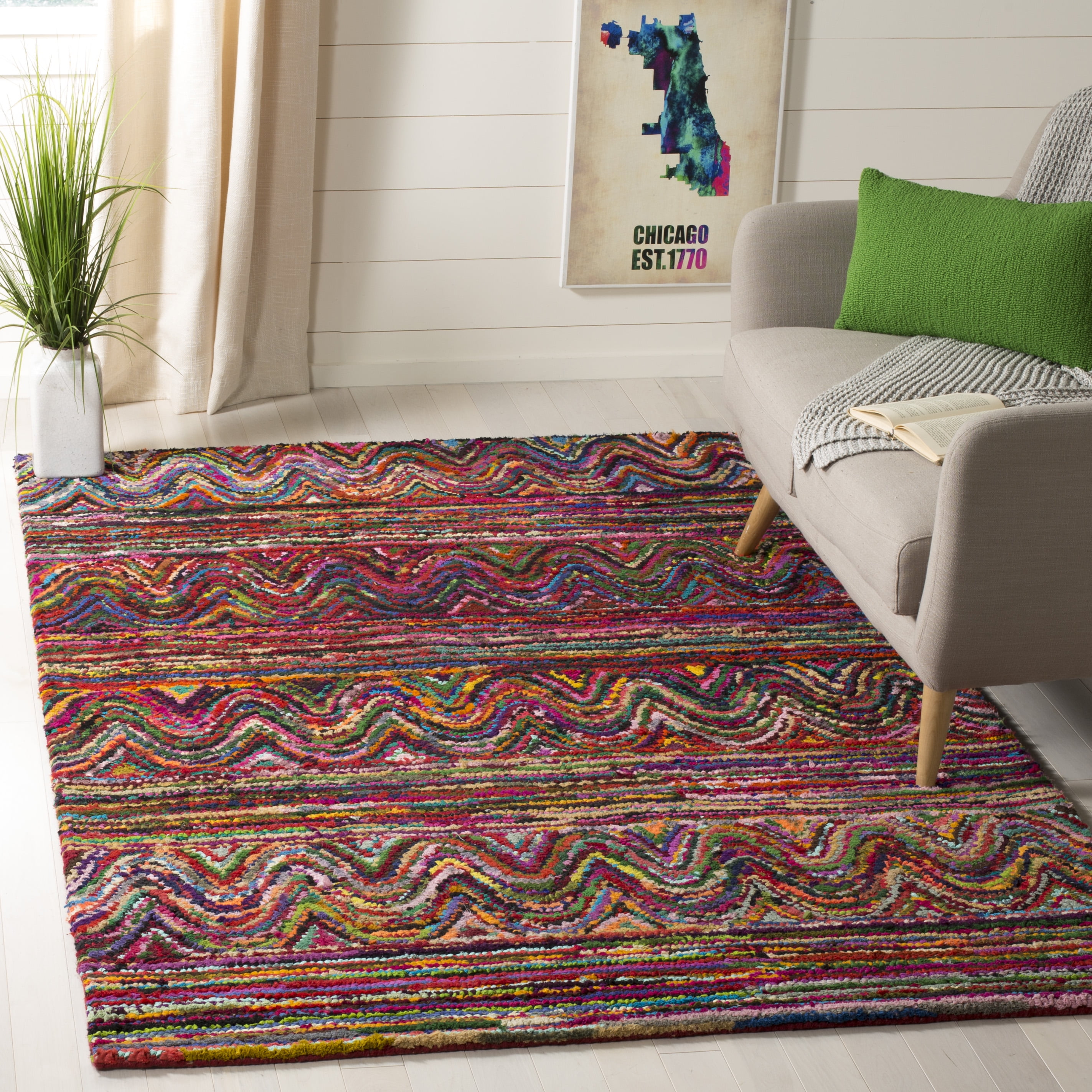SAFAVIEH Nantucket Joanna Geometric Swirls Cotton Area Rug, Multi, 4' x 6'