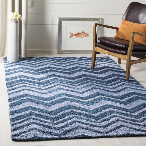 SAFAVIEH Nantucket Joella Zigzag Stripes Cotton Area Rug, Blue/Multi, 8' x 10'