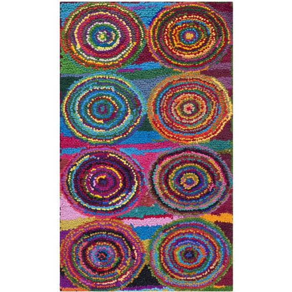 SAFAVIEH Nantucket Marta Geometric Circles Cotton Area Rug, Pink/Multi, 2' x 3'