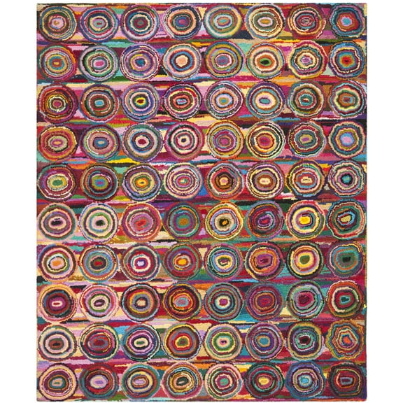 SAFAVIEH Nantucket Marta Geometric Circles Cotton Area Rug, Pink/Multi, 3' x 5'