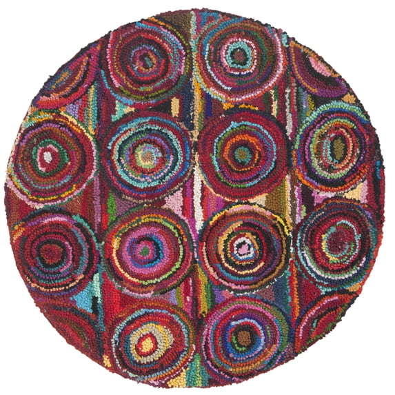 SAFAVIEH Nantucket Marta Geometric Circles Cotton Area Rug, Pink/Multi, 8' x 8' Round