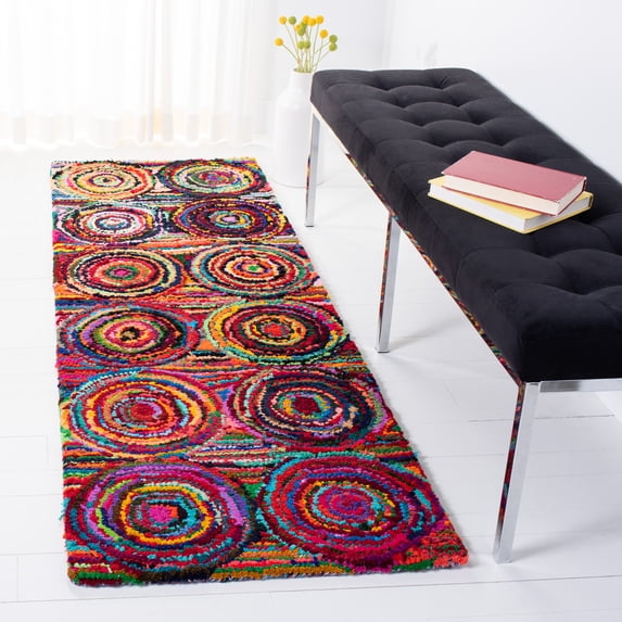 SAFAVIEH Nantucket Marta Geometric Circles Cotton Runner Rug, Pink/Multi, 2'3" x 12'