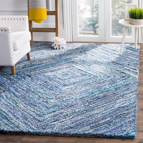 SAFAVIEH Nantucket Mia Geometric Diamonds Cotton Area Rug, Blue, 6' x 9'