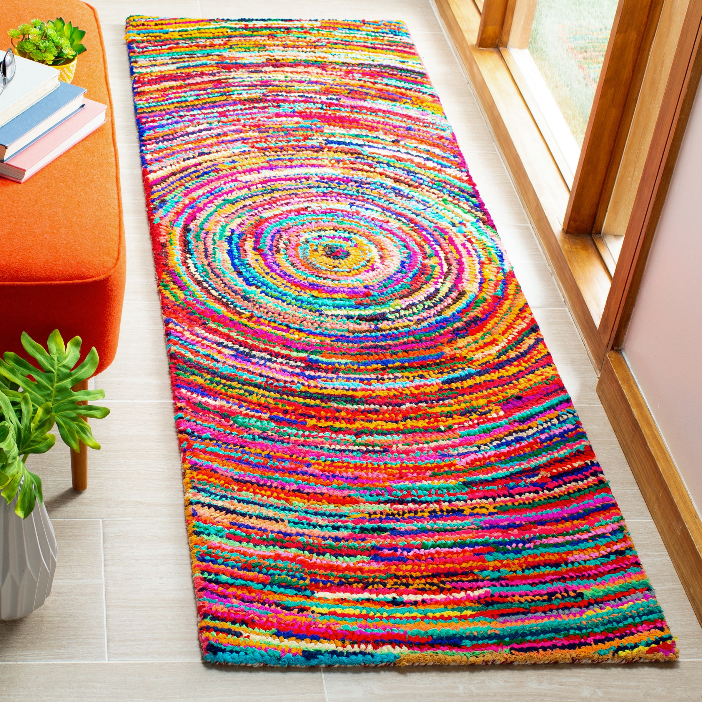 SAFAVIEH Nantucket Tegan Geometric Circles Cotton Runner Rug, Multi, 2'3" x 5'