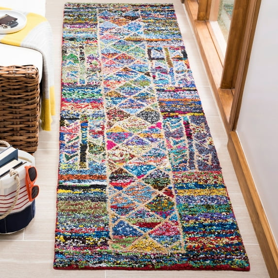 SAFAVIEH Nantucket Timothy Geometric Shapes Cotton Runner Rug, Multi, 2'3" x 8'