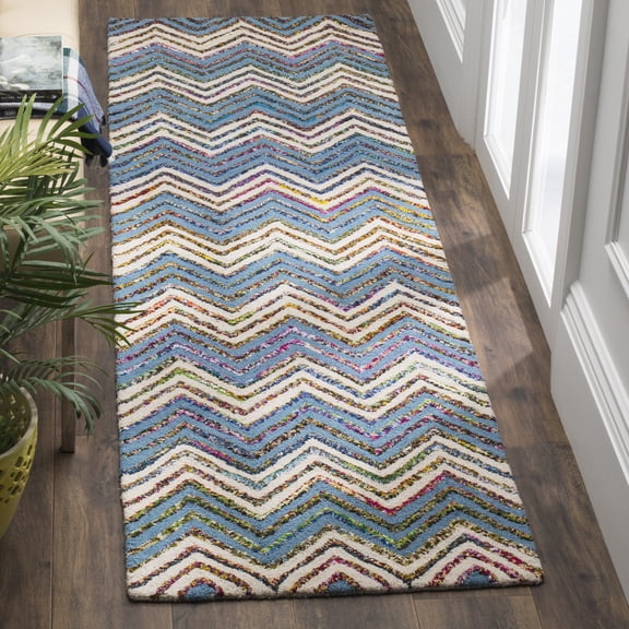 SAFAVIEH Nantucket Warner Zigzag Stipes Runner Rug, Beige/Blue, 2'3" x 8'
