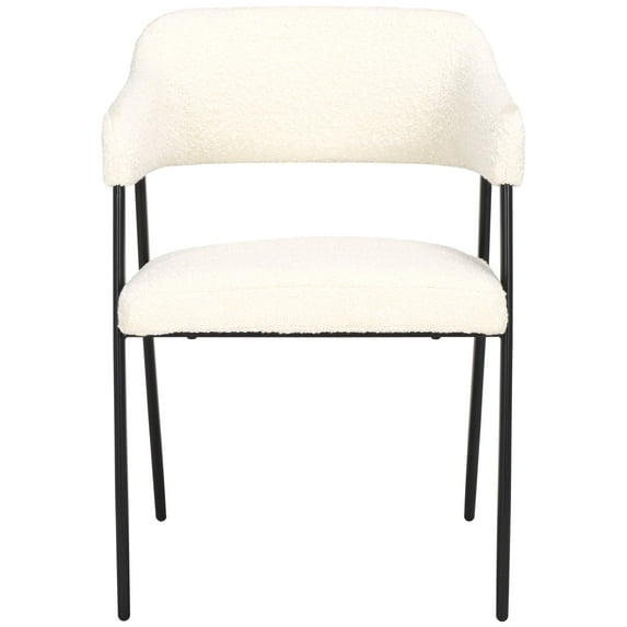 SAFAVIEH Naoko Mid-Century Boucle Solid Dining Armchair, White/Black